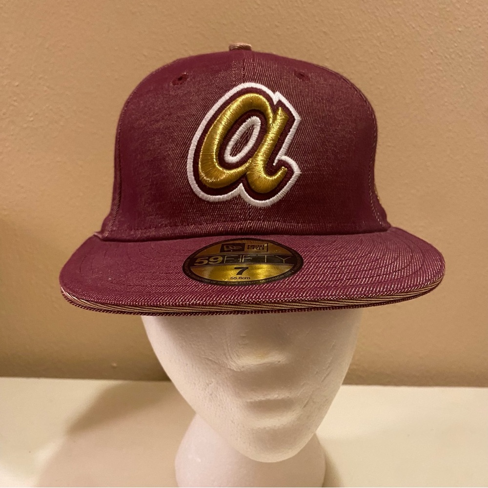 Atlanta Braves New Era 59FIFTY Fitted Hat Size 7” Burgundy Gold Cooperstown NWT